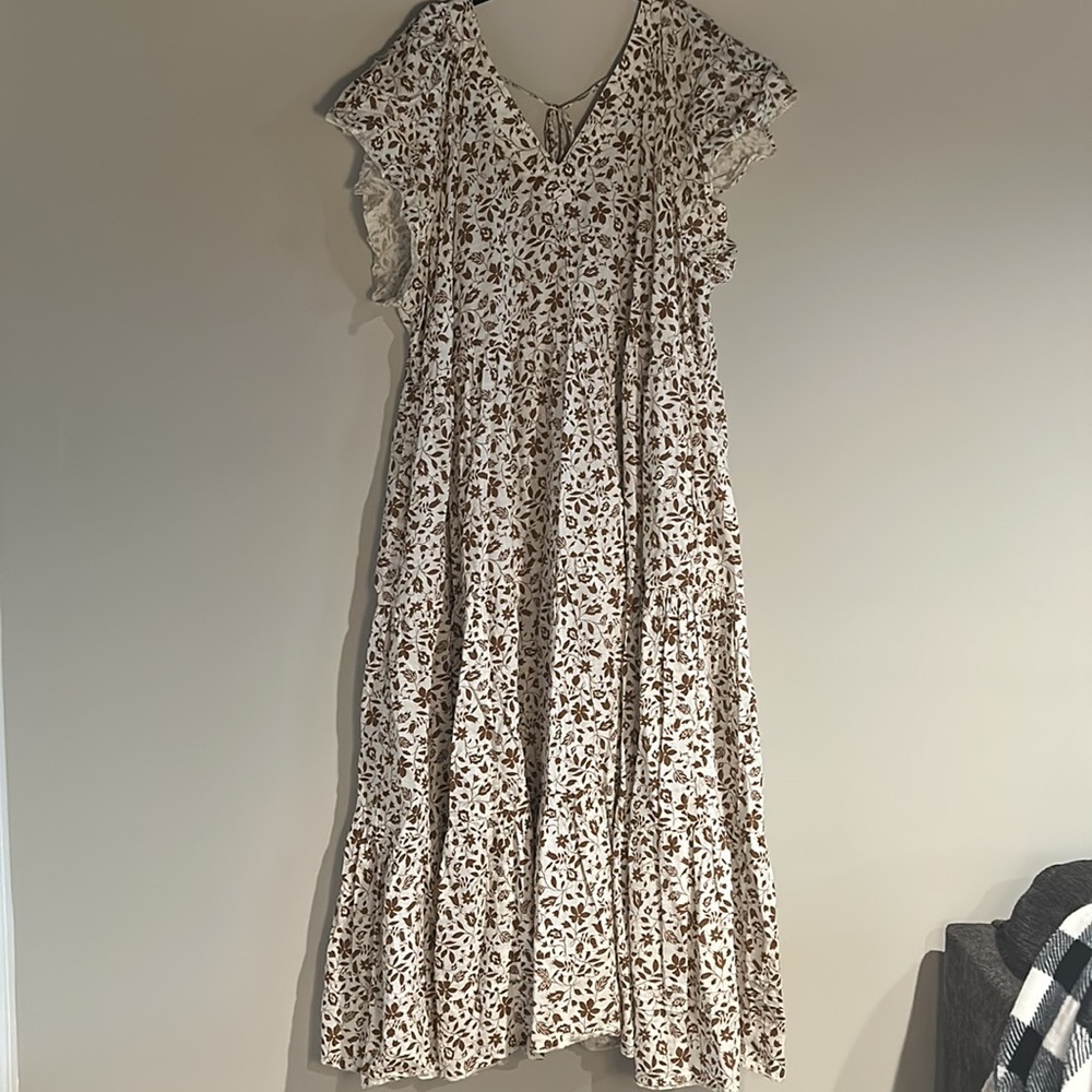 Old Navy Cream Maxi Dress with Brown Floral Print